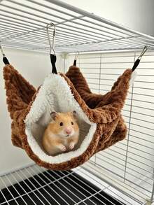1pc Double Layer Plush Pet Hammock Cage Hanging Bed, Warm Hiding Nest For Small Animals Hamster Guinea Pig Sugar Glider Squirrel Ferret, Soft Fluffy Winter Sleeping Bed - C-Grey - View 7
