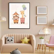 1pc Framed Canvas Wall Art, Circus Train Animal Children's Room Decor Painting, Lion In Steam Train Carriage, Monkey And Giraffe In Carnival Carriage, And Party Elephant Holding Balloon On Cream Background, Bohemian Style Neutral Nursery Gallery Wall Decor, Ready To Hang Framed Art Set, Suitable For Toddler Bedroom, Playroom And Baby Shower Gift, Gift For Little Circus Fans, Gentle And Minimalist Children's Room Wall Decoration - Multicolor - View 8