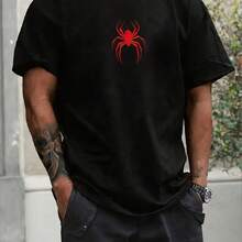 ZONE917s Men Spider Print Round Neck Short Sleeve T-Shirt, Fashion, For Going Out, Boxing Tee, For - 款式 - 查看 1