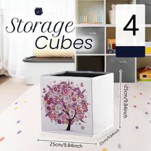 1件鑽石畫套裝收納盒,四季樹系列圖案,不織布材質,附圓鑽藝術手工,適用於居家衣櫥櫃子臥室收納,感恩節節日禮物 - 查看 3