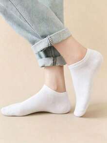 20 Pairs Men's Solid Color Boat Socks, Sweat-Absorbent, Breathable, Comfortable Invisible Socks, Suitable For Daily Wear, Sports, Business, Unisex, All Seasons, Best Gift Choice For Back To School And Holidays, Available In 1 Pair/10 Pairs/20 Pairs - White - View 6