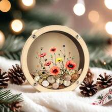 1pc Transparent Acrylic Window Wooden Coin Deposit Box, Floral Design Cash & Coin Storage Box, Unique Desktop Decor Craft, Suitable As Birthday Gift For Friends And Family, Storage Box For Organizing, No Electricity Required - A - View 1
