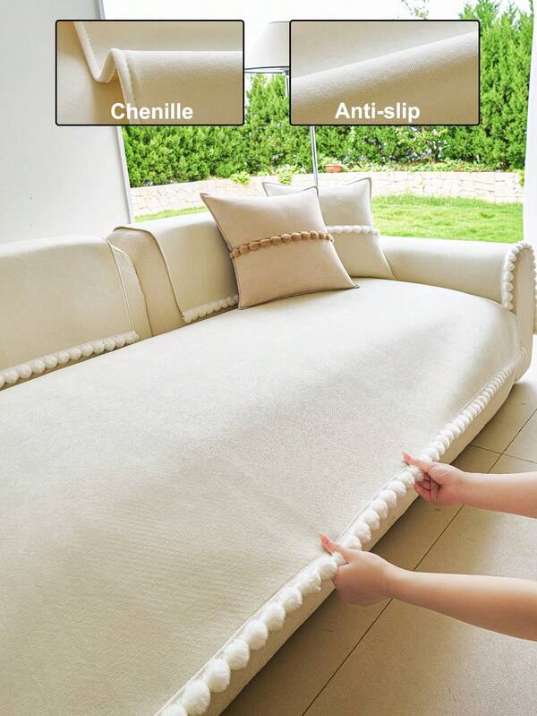This 1-Piece Bohemian-Style Tassel Chenille Sofa Cover Features A Simple Yet Unique Design, Adding An Artistic Touch And Exotic Flair To Your Living Room, Creating A Comfortable And Stylish Home Decor.