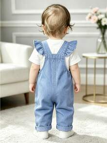 Baby Girl 6M-3T Denim Overalls, Denim Jumpsuit, Cartoon Rabbit Overalls, Toddler Casual Pants, Cute Baby Long Pants, Breathable, Suitable For Daily Outdoor Photography - Blue - View 8