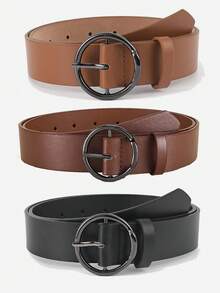 1pc/3pcs Gun Black Round Convex Buckle PU Belt - Black - View 13