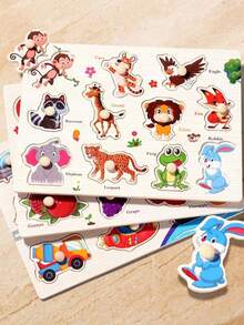 Wooden Embedded Handheld Puzzle Board, Animal & Transportation Cognition Puzzle, Montessori Early Learning Matching Toy, Educational Brain Training Game For Toddlers, Perfect Holiday Gift - Multicolor - View 4
