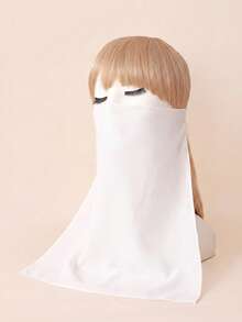 1pc Women's Solid Color Chiffon Soft Middle Eastern Face Veil, Arabic Conservative Elastic Band Solid Color Mask, Suitable For Daily Use - White - View 2