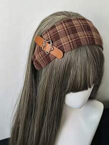 1 pieza Diadema de estilo Academia dulce y cool, tela a cuadros rojo y marrón con hebilla de estrella negra, diadema de vibración retro Y2K, estilo Academia, diadema de estilo dulce y cool, diseño ancho, adecuada para ir al trabajo, citas, convenciones de anime y talla grande. - Multicolor - Ver 9