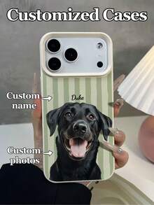 1pc Customizable Pet Photo And Name Phone Case, Striped Pattern Design, Compatible With 17 Pro Max 17 Air 16E 16 Pro Max 15 14 Plus 13 12 11 S24 20 Ultra A52S A31 A21S A13 A05S Note 13 Pro Plus Note 10 Note 12C Note 13C, TPU Material, DIY Personalized Pet Portrait Custom Photo Phone Case - White - View 5