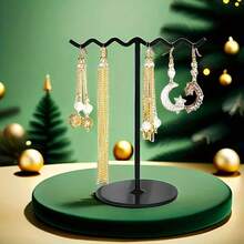 Elegant Black Oval Iron Jewelry Tower - Multi-Functional Metal Earring And Necklace Display Stand, Streamlined Design For Home Decor, Pearlescent Home Ornament, Desktop Decoration, Modern Aesthetic, Sturdy Structure, Jewelry Tower - Black - View 2