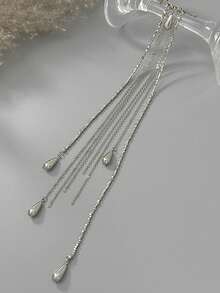 1pc Elegant Geometric CCB Beaded Pendant Tear Drop Tassel Brooch, Suitable For Wedding Party, Vacation, Perfect Gift For Couples, Birthday Surprise - Silver - View 3