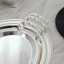 ALMAMARA 1 hoặc 2 chiếc khay bạc chạm khắc lá sang trọng - trang trí nghệ thuật bằng sắt nguyên chất mạ điện, đánh bóng gương, trung tâm kim loại hoa thủ công, phù hợp cho bàn ăn/đám cưới/kệ trưng bày | Trang trí nhà sang trọng lấy cảm hứng từ thiên nhiên - Nhiều màu - Xem 5