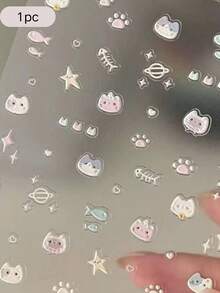 1 pieza Pegatina con tema de gato, transparente de PET, resistente al agua, decorativa para cámara / decoración de auriculares DIY / modificación de dispositivos digitales, apta para principiantes - Lindo gato - Ver 6