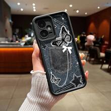 Simple And Reinforced Phone Case, Suitable For All  Models, With A Denim-Style Butterfly And Star Chain Design For Redmi Note 13 Pro/Note 12/Note 12 Pro+/Note 11 Pro/Note 11S/Note 10 4G/5G/Note 10 Pro/Note 10S/Note 9 4G/Note 9 Pro/Note 9S/Note 8/12/12C/10A/9A/9C. Durable, Drop-Proof TPU Protective Case With A Stylish Design. - (One Color) 1 Unit Per Package - View 1