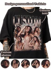 Custom Vintage T-Shirt, Bootleg Rap Style, With Custom Photo, 90s 'Girlfriend' Design, 100% Cotton White Top - Black - View 1