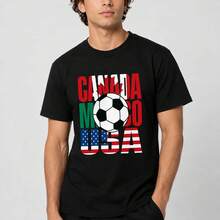 [E Mexico 2026] Men's Summer T-Shirt, New Model For USA-Canada-Mexico 2026 Soccer Fans - Colorful Soccer Ball Print, Casual Sportswear For Men - 白色 - 查看 3