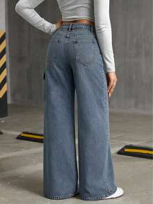 Fashionable Women's Casual Loose Fit Jeans With Bow Tie Decor Fall - Blue - View 2