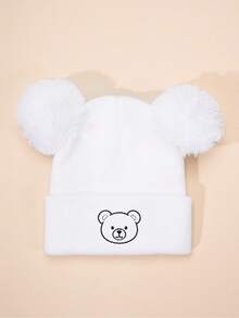 3pcs/1pc Embroidered Round Face Bear Kids Double Pom Pom Knitted Hat, Ski Warm Baby Boy Girl Unisex Hat, Y2K Style Outdoor Cold-Proof Knitted Beanie, Casual Versatile Winter Warm Hat For Daily Wear, Costume Kids - Knitted Hat - View 34