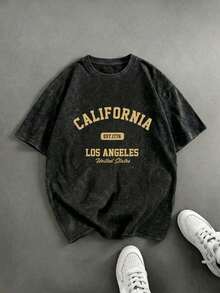 1 Piece Of Women's Short-Sleeved T-Shirt, Casual Style, Loose Fit, Round Neck, Washed Fabric With Tie-Dye Effect, For Office, Campus, Daily Wear, Dates, Meetings, Black Color. - 黑色 5 - 查看 1