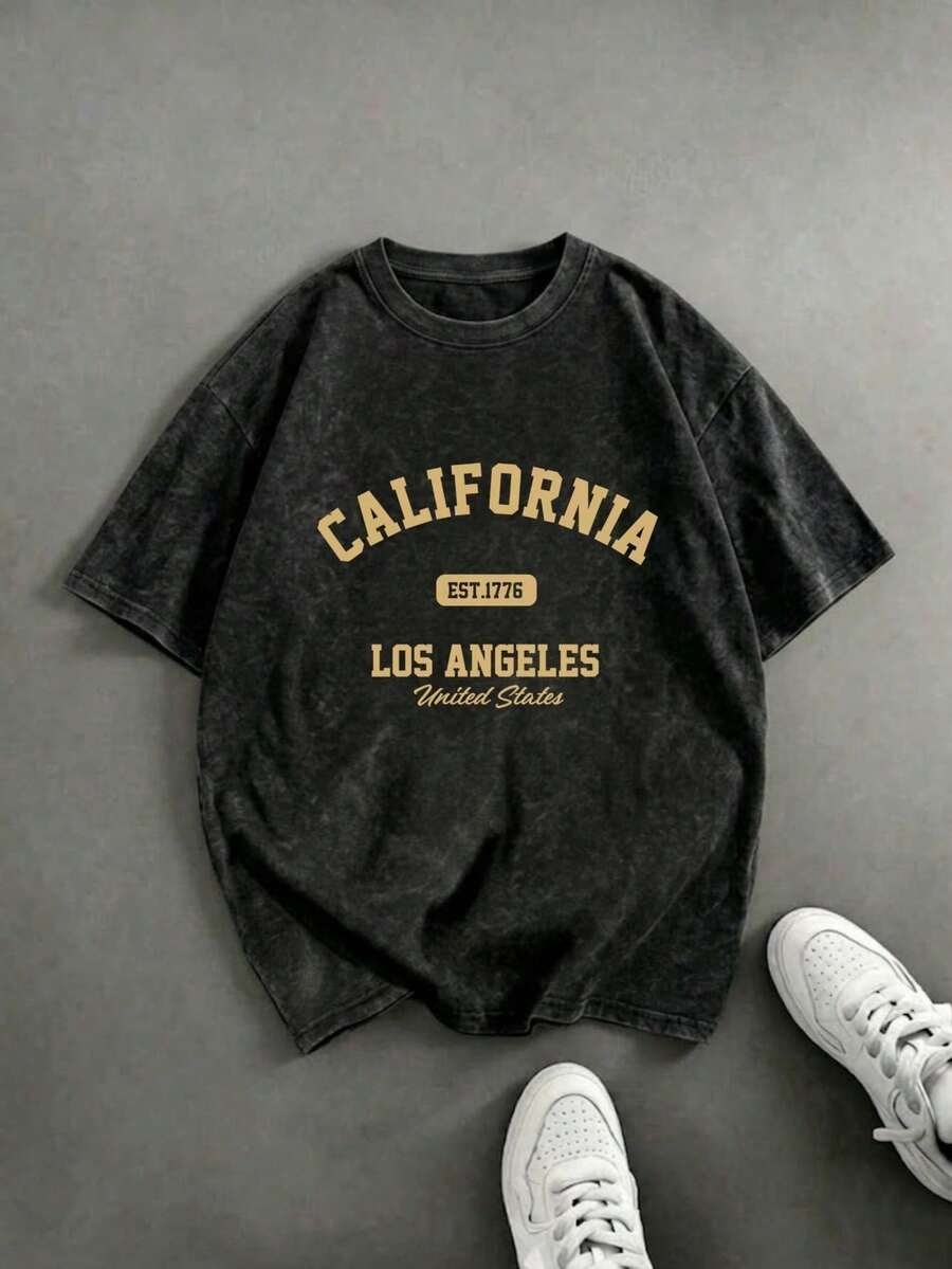 1 Piece Of Women's Short-Sleeved T-Shirt, Casual Style, Loose Fit, Round Neck, Washed Fabric With Tie-Dye Effect, For Office, Campus, Daily Wear, Dates, Meetings, Black Color. - 黑色 5 - 查看 1