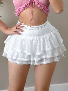 Minifalda blanca de lazo de unicolor estilo hawaiano Y2K para verano - Albaricoque - Ver 2