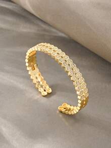 Juego de brazaletes dorados, cobre texturizado versátil con incrustaciones de circonita, adecuado para uso diario, reuniones, citas, fiestas, regalos - Dorado - Ver 3
