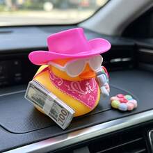 1個獨特汽車裝飾飾品，牛仔鴨配花束，適合送給家人、朋友、駕駛者的完美禮物，適用於汽車儀表板、中控台裝飾、辦公室時尚裝飾 - B - 查看 3