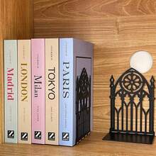 Gothic European Vintage Door-Shaped Metal Bookends, Decorative Bookends Suitable For Bookshelves, Organize Books Bookshelf Storage, Vintage Literary Gift Suitable For Book Lovers And Office Workers - One Size - View 3