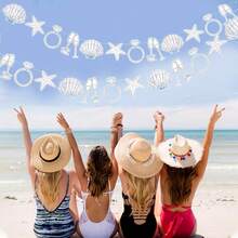 1 Set Beach Theme "Farewell Party" Toast Banner, Blue Beach Bride Or Bachelorette Party Decoration, Seashell Champagne Glasses, Wedding Ring Shaped Paper Beach Shell Party Banner, Natural Seashell Starfish Decor, Ocean Theme Party Supplies, Summer Beach Birthday Party/Baby Shower Party Decoration - View 10
