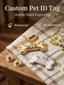 Customized Bone Shaped Pet ID Tag, Personalized Dog ID Tag Laser Engraved With Pet Name Address Phone Number, Durable Identification Tag For Dogs And Cats, Pet Supplies, Dog Medical Alert Tag - Multicolor - View 3