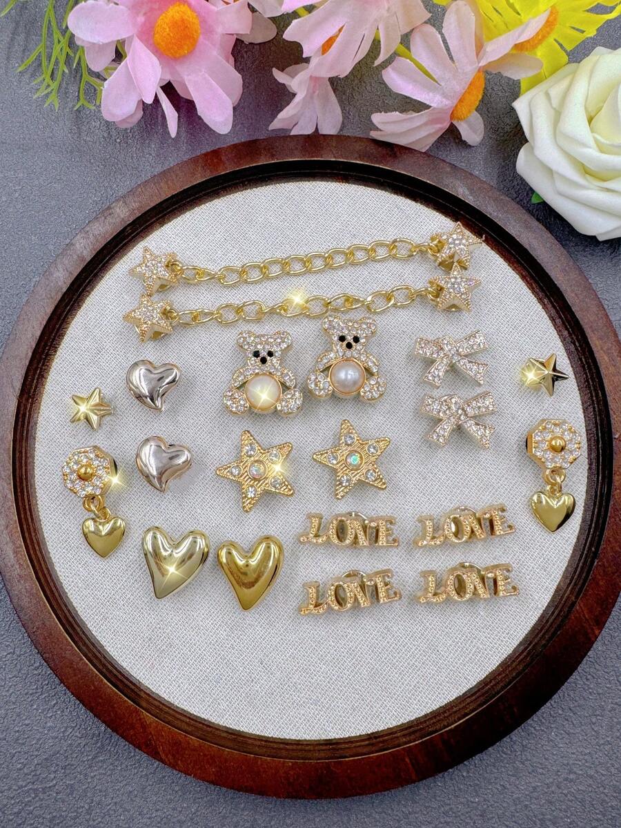 20 buah Rantai Dekoratif DIY yang Dapat Dilepas untuk Hiasan Sepatu, Taman, dan Pantai, Motif Beruang, Kepingan Salju, dan Hiasan Natal, Hadiah Liburan yang Sempurna - Emas - View 1