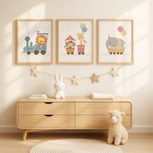 1pc Framed Canvas Wall Art, Circus Train Animal Children's Room Decor Painting, Lion In Steam Train Carriage, Monkey And Giraffe In Carnival Carriage, And Party Elephant Holding Balloon On Cream Background, Bohemian Style Neutral Nursery Gallery Wall Decor, Ready To Hang Framed Art Set, Suitable For Toddler Bedroom, Playroom And Baby Shower Gift, Gift For Little Circus Fans, Gentle And Minimalist Children's Room Wall Decoration - Multicolor - View 2