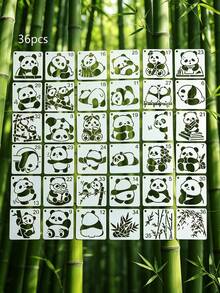 36pcs Panda Shape Hollow Stencils DIY For Wood, Wall, Ceramic, Gift Box, Planner Spray Painting Decoration Tools - Cute Panda - View 10