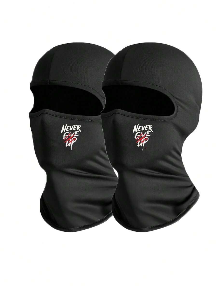 1pc/2pcs Unisex Solid Color Printed Balaclava Hood Combination Set, Single Hole Full Face Mask For Cycling, Suitable For Daily Wear And Outdoor Activities - Style 4 - View 1