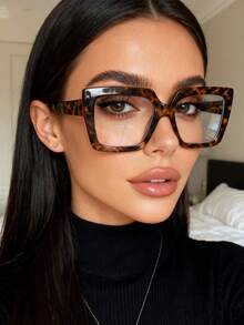 1 Pair Fashionable Women's Non-Prescription Square Frame Glasses, Suitable For Travel And Daily Wear - Clear - View 3