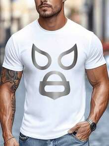Graphic Symbol Inspired By A Wrestler's Mask That Conveys Strength, Mystery, And Energy, Representing Courage And Competitive Spirit. Men's T-Shirt, 180g Cotton, Comfortable Seams And Fit - 白色 - 查看 1