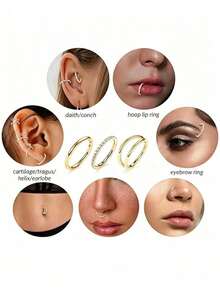 5/3/1 pieza Anillos de nariz hipoalergénicos de 18G, adecuados para tabique, cartílago nasal, hélix, trago, canal auditivo, lóbulos de las orejas; Anillos de tabique de acero inoxidable sin costuras de 8/10mm, unisex; Juego de pendientes de oro para mujer, aros/estoperoles de estilo Y2K plateado; Adecuado para uso diario, fiestas, vacaciones de verano, trajes de baño de playa, tomar el sol, bares, bailes, reuniones; También adecuado como regalo para festivales, Día de San Valentín, Halloween, Navidad, joyería de perforación - Como se muestra en la imagen - Ver 7