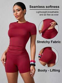 Women's Simple Solid Color Tracksuit With Shorts And Short Sleeves, Summer Black - Beige - View 1