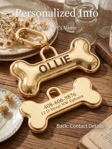 Customized Bone Shaped Pet ID Tag, Personalized Dog ID Tag Laser Engraved With Pet Name Address Phone Number, Durable Identification Tag For Dogs And Cats, Pet Supplies, Dog Medical Alert Tag - Multicolor - View 2