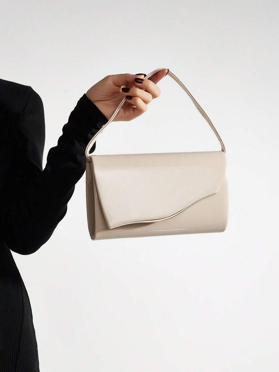 Shiny, Dazzling, Luxurious, Charming, Elegant, Exquisite Large Women's Clutch Evening Bag Ball Handbag With Detachable Chain, Suitable For Weddings, Parties, Balls And Other Occasions, Patent PU Material, Elegant And Fashionable, Suitable For Girls, Women, College Students, New Professionals And White-Collar Workers. - Apricot - View 1
