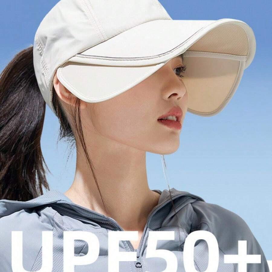 Women's Outdoor Summer Sun Hat, Wide Brim For Better Protection, Open Baseball Cap Style, Fully Covers Face - Black - View 1