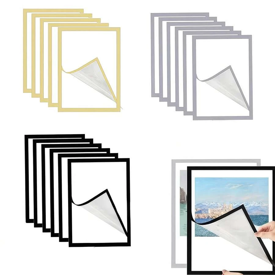 5 buah Bingkai Poster Magnetik A4, Dapat Digunakan Kembali, Warna Emas, Perak, Hitam (Opsional), Bingkai Pajangan Foto, Cocok untuk Dinding, Kantor, Dekorasi Rumah, Gaya Galeri Modern, Tempat Foto, Rak Pajangan Cetakan Seni - A - View 1