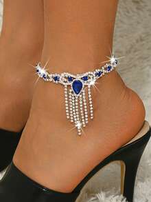 1PC Women's Full Rhinestone Eye-Catching Anklet, Fashionable High-End Luxurious Full Rhinestone Tassel Copper Anklet, Hypoallergenic And Fade-Resistant, Suitable For Daily Wear, Beach Party, Street Style, Holiday Gift, Banquet Versatile - Shape - View 1