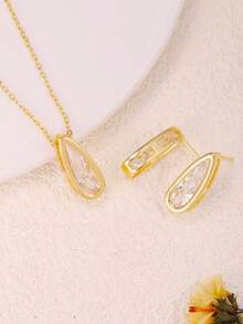 3 piezas/Set Conjunto de moda de verano, Collar con colgante de gota de agua y aretes, Minimalista, Adecuado para regalos de vacaciones y citas - Multicolor - Ver 4