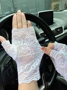 1 Pair Solid Color Spring/Summer Ultra-Lightweight Half-Finger Women's Gloves, Thin Sun Protection Half-Finger Gloves Suitable For Tea Picking, Driving, Cycling, Comfortable And Durable, Elastic Short Arm Guard Gloves, Holiday Gift, UV Protection - A - View 10