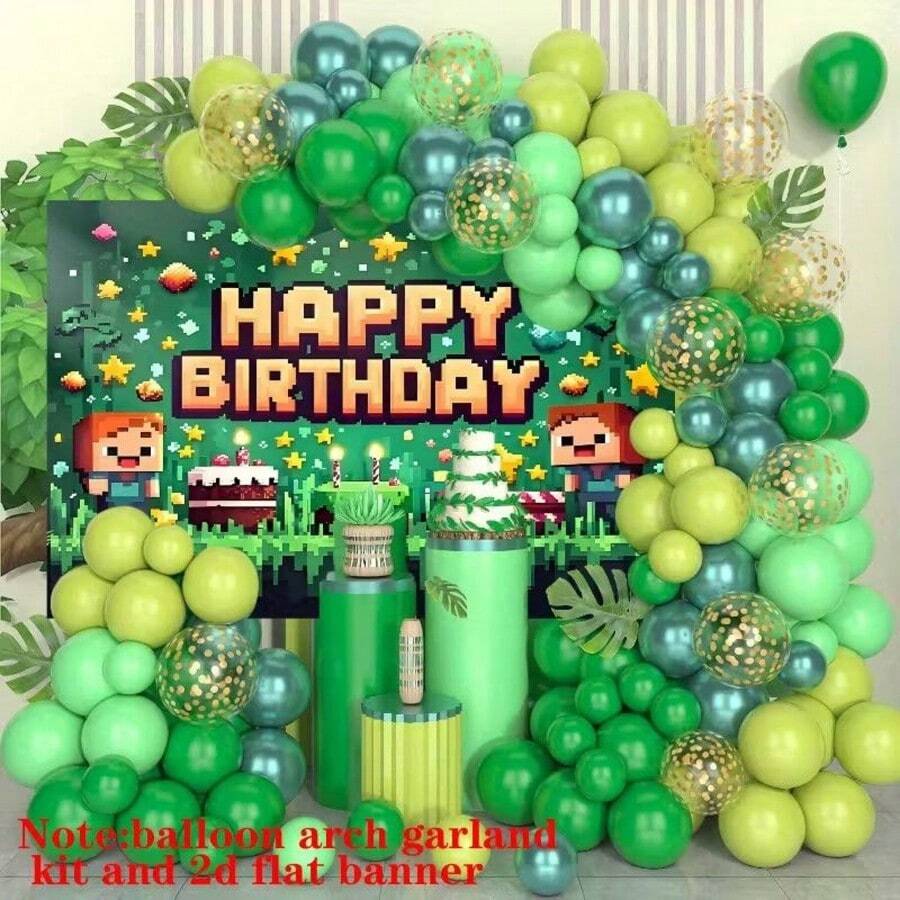 New Green Pixel World Steve Character Theme Party Balloon Set Birthday Party Venue Decoration Props Balloons - View 1