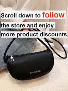 1 pieza Mini bolso transversal de mujer de unicolor de piel de imitación con textura, adecuado para citas y regalos, para teléfono y llaves - Negro - Ver 2