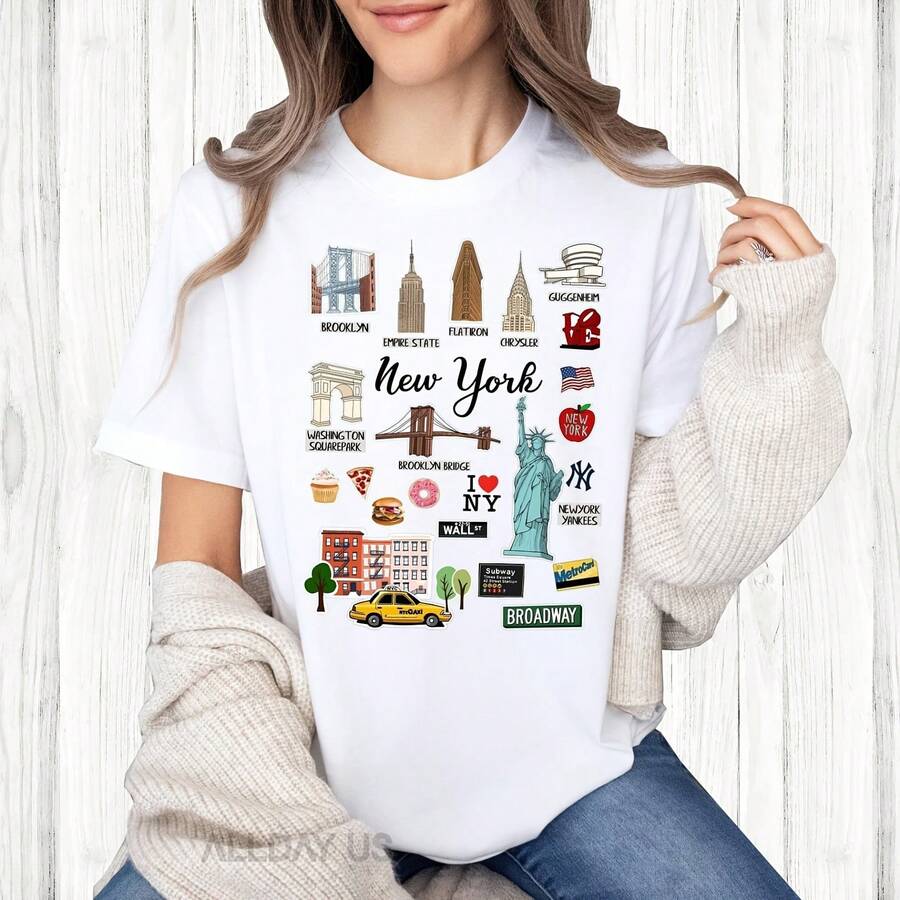 New York City Landmarks T-Shirt East Coast Souvenir Tee - 款式 - 查看 1