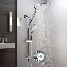 Combo de cabezal de ducha de 3 vas de alta presin con barra deslizante ajustable de acero inoxidable sin taladro de 26 pulgadas, cabezal de ducha de mano de 10 modos y cabezal de ducha de lluvia de - Barra deslizante ajustable - Ver 2
