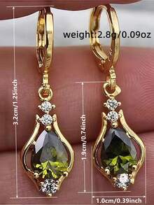 1 par de encantadores pendientes colgantes de circonita cúbica, diseñados para mujeres, adecuados para bodas, compromisos, fiestas de aniversario, regalo del Día de San Valentín - Verde - Ver 4